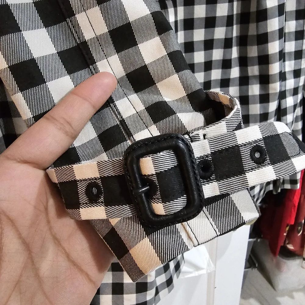 Coach Check Trench Coat Black White Gingham Checkered Rain Coat Double Breasted - Picture 2 of 12